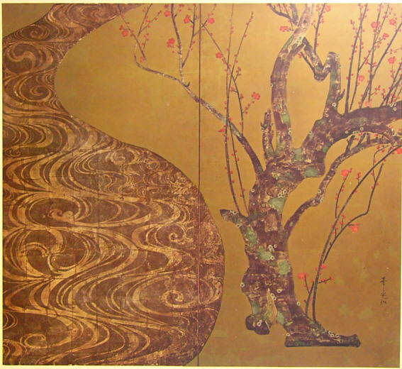 紅白梅図屏風 紅梅